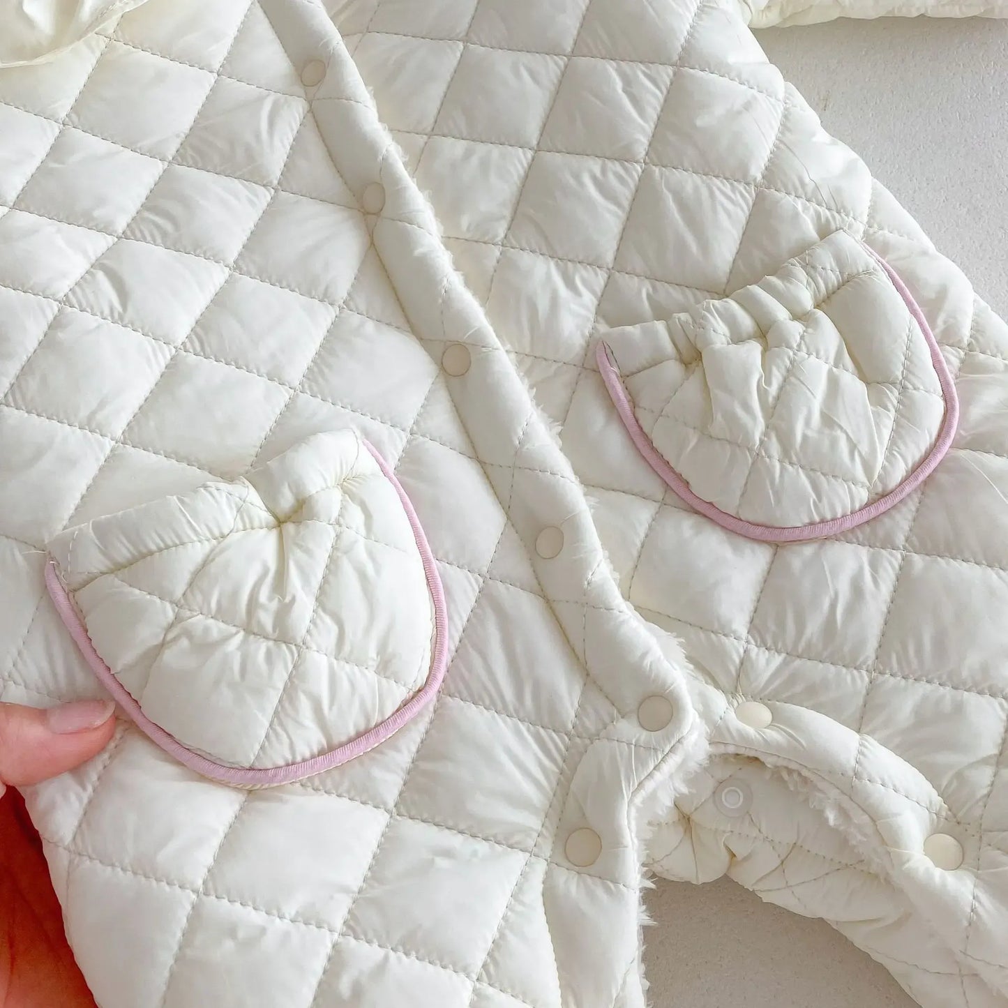 アウタージャンプスーツ ベビーアウタージャンプスーツ キルティング裏フリースショルダーフリル長袖ロンパース【mh0008276】