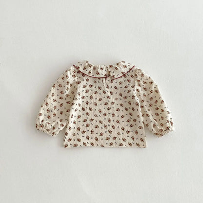 長袖シャツ・ブラウス キッズトップス ラッフル襟フラワー小花柄プリント長袖ブラウス【mh0008803】