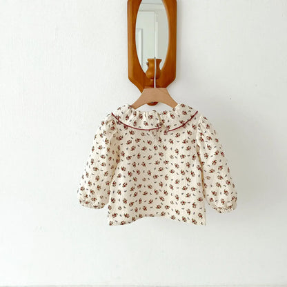 長袖シャツ・ブラウス キッズトップス ラッフル襟フラワー小花柄プリント長袖ブラウス【mh0008803】