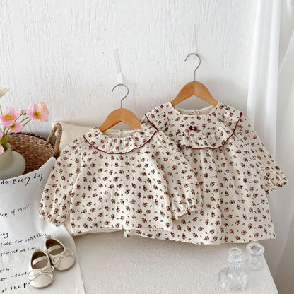 長袖シャツ・ブラウス キッズトップス ラッフル襟フラワー小花柄プリント長袖ブラウス【mh0008803】