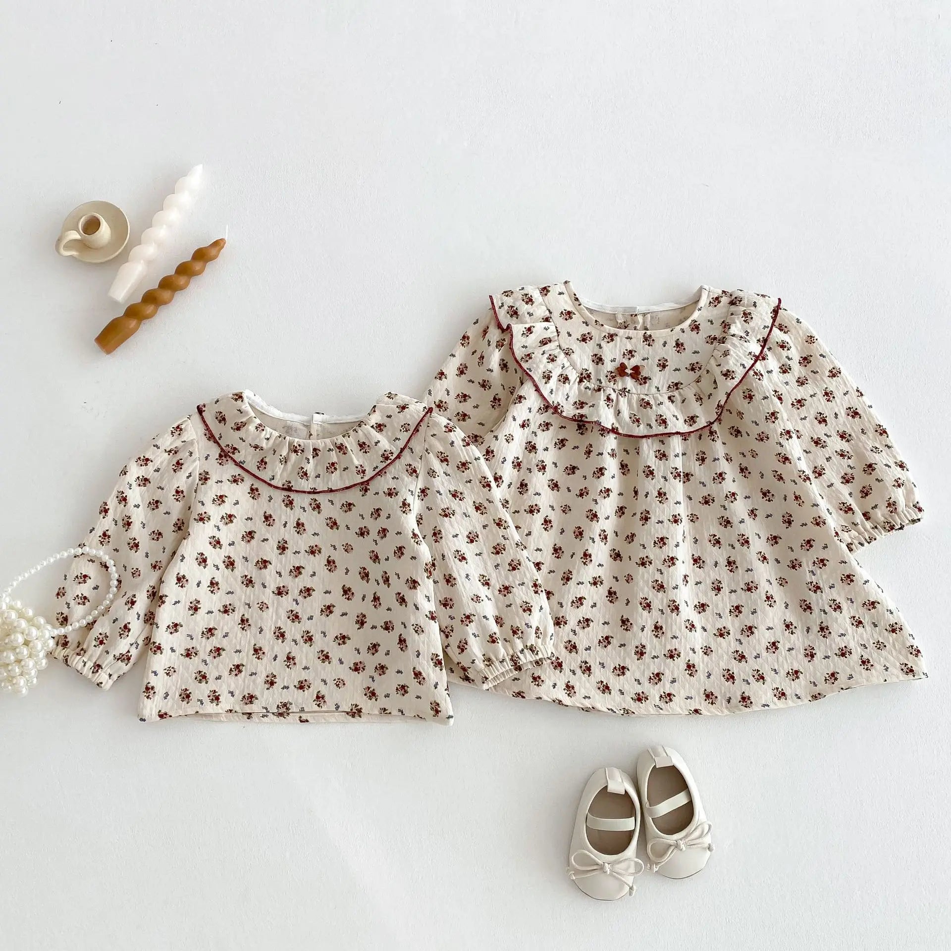 長袖ワンピース キッズワンピース ラッフルフリルフラワー小花柄長袖ワンピース【mh0008804】