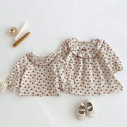 長袖ワンピース キッズワンピース ラッフルフリルフラワー小花柄長袖ワンピース【mh0008804】