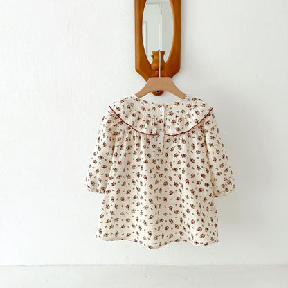 長袖ワンピース キッズワンピース ラッフルフリルフラワー小花柄長袖ワンピース【mh0008804】