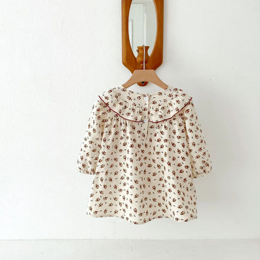 長袖ワンピース キッズワンピース ラッフルフリルフラワー小花柄長袖ワンピース【mh0008804】