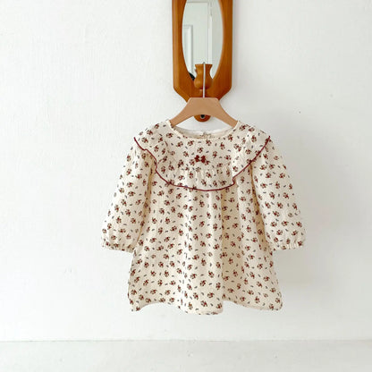 長袖ワンピース キッズワンピース ラッフルフリルフラワー小花柄長袖ワンピース【mh0008804】