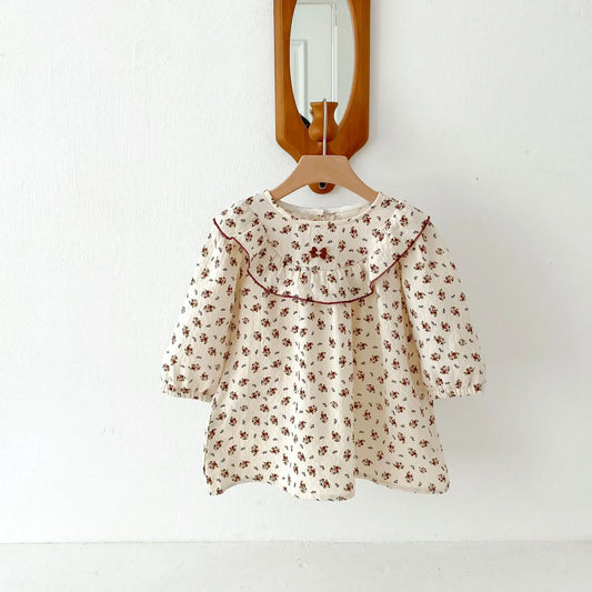 長袖ワンピース キッズワンピース ラッフルフリルフラワー小花柄長袖ワンピース【mh0008804】