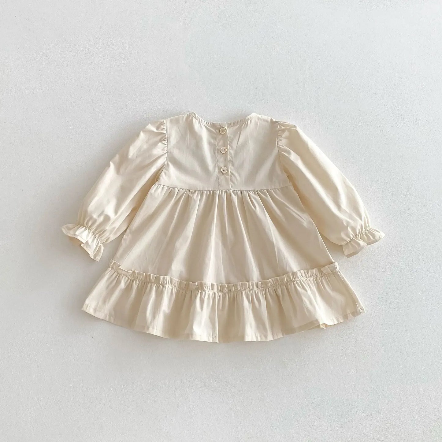 長袖ワンピース キッズワンピース フラワー花柄刺繍長袖パフスリーブワンピース【mh0008808】