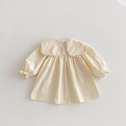 長袖ワンピース キッズワンピース うさぎバニーきのこ刺繍ビッグ襟長袖ワンピース【mh0008813】