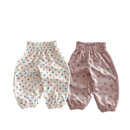 ロングパンツ・スウェットパンツ キッズパンツ カラフル水玉/フラワープリントロングルーズパンツ【mh0008835】