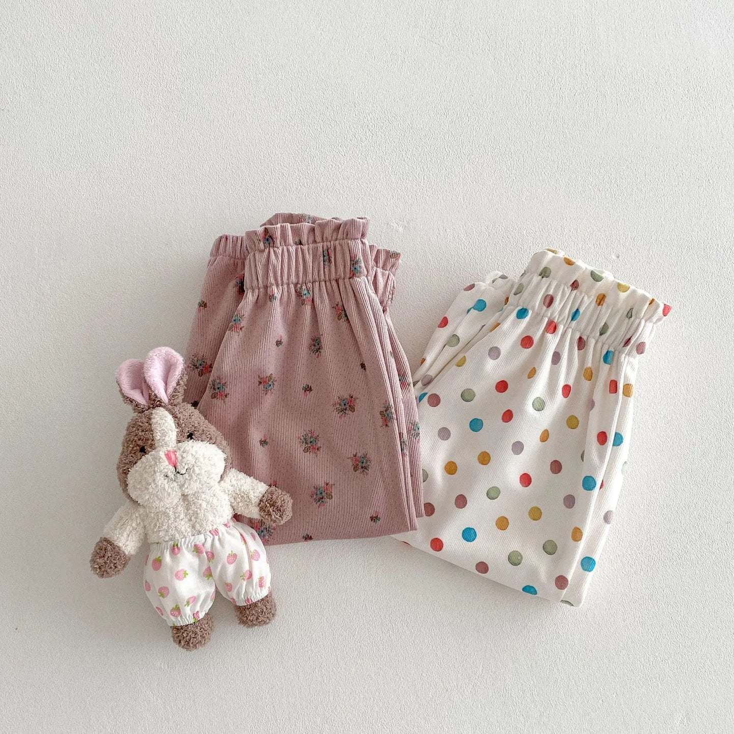 ロングパンツ・スウェットパンツ キッズパンツ カラフル水玉/フラワープリントロングルーズパンツ【mh0008835】