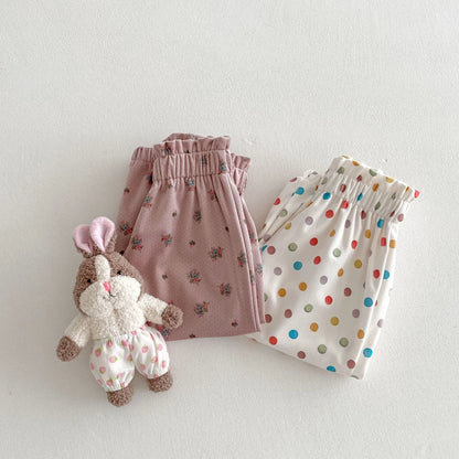 ロングパンツ・スウェットパンツ キッズパンツ カラフル水玉/フラワープリントロングルーズパンツ【mh0008835】