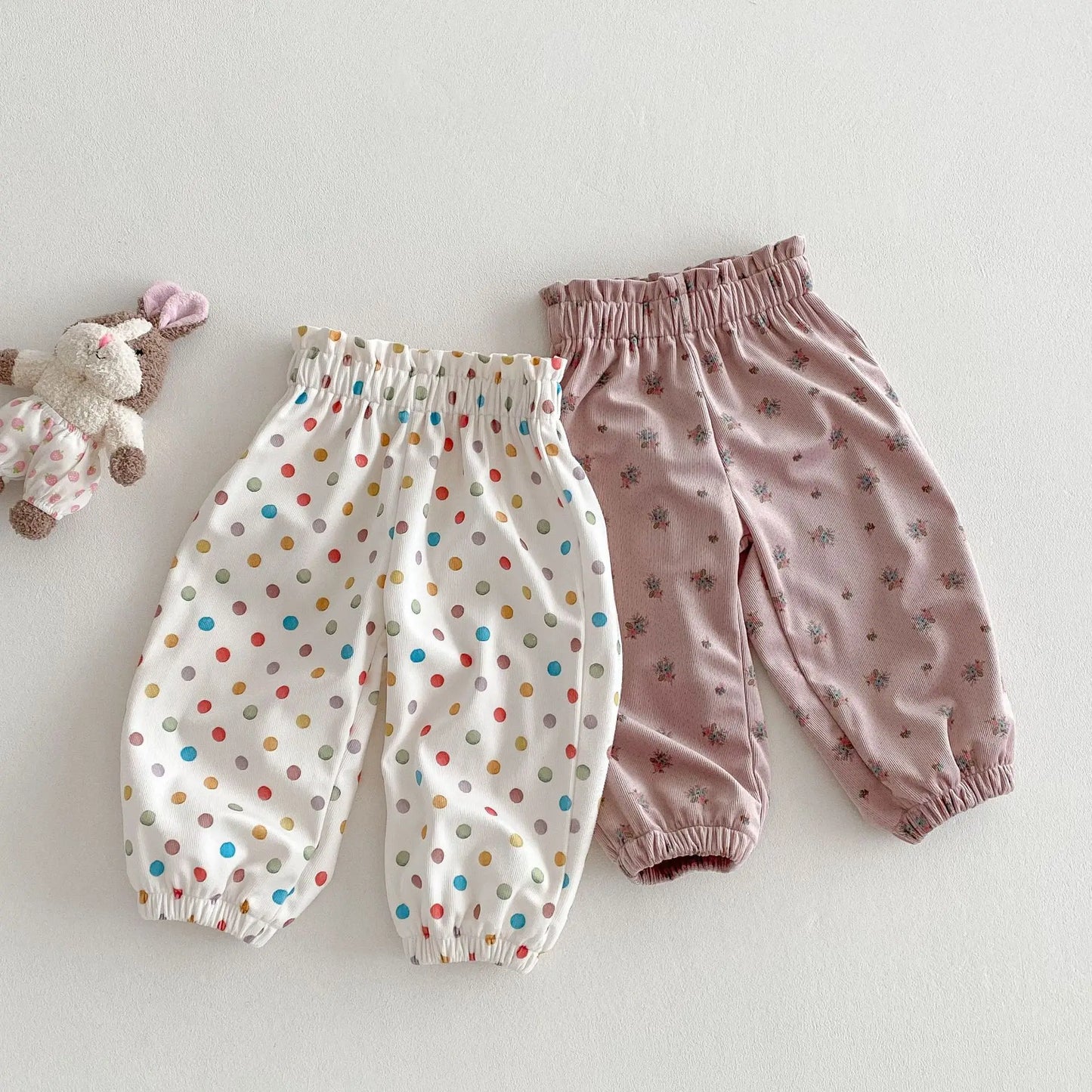 ロングパンツ・スウェットパンツ キッズパンツ カラフル水玉/フラワープリントロングルーズパンツ【mh0008835】