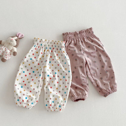 ロングパンツ・スウェットパンツ キッズパンツ カラフル水玉/フラワープリントロングルーズパンツ【mh0008835】