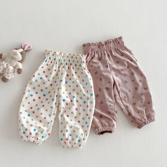 ロングパンツ・スウェットパンツ キッズパンツ カラフル水玉/フラワープリントロングルーズパンツ【mh0008835】