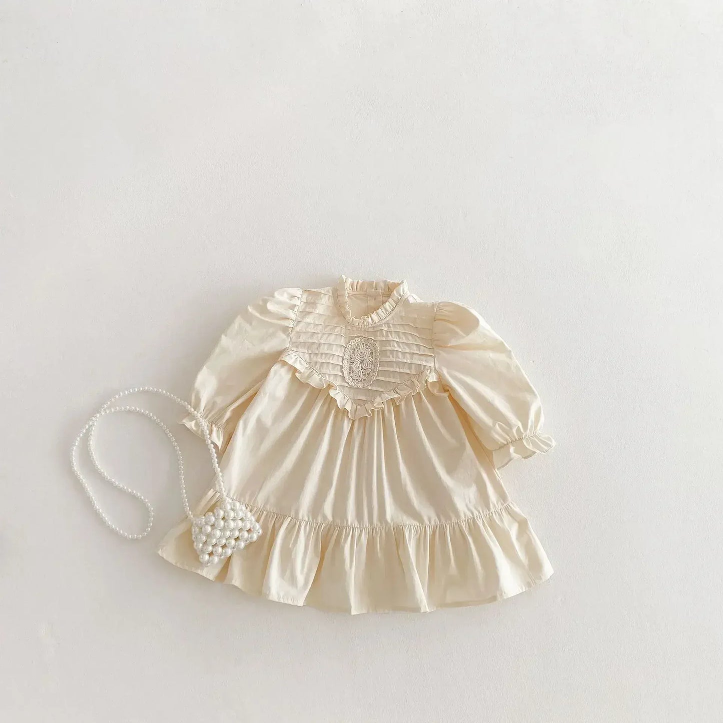 長袖ワンピース キッズワンピース 刺繍フリル長袖パフスリーブドレスワンピース【mh0008961】