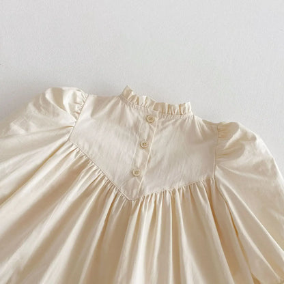 長袖ワンピース キッズワンピース 刺繍フリル長袖パフスリーブドレスワンピース【mh0008961】