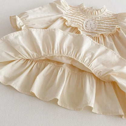 長袖ワンピース キッズワンピース 刺繍フリル長袖パフスリーブドレスワンピース【mh0008961】