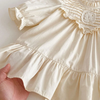 長袖ワンピース キッズワンピース 刺繍フリル長袖パフスリーブドレスワンピース【mh0008961】