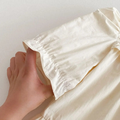 長袖ワンピース キッズワンピース 刺繍フリル長袖パフスリーブドレスワンピース【mh0008961】