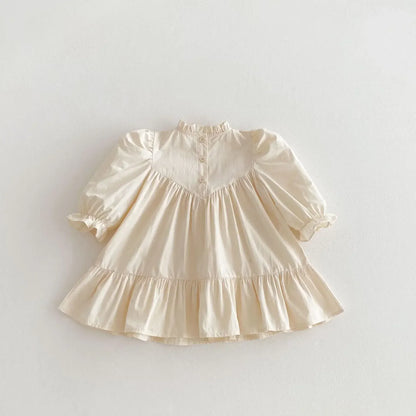 長袖ワンピース キッズワンピース 刺繍フリル長袖パフスリーブドレスワンピース【mh0008961】