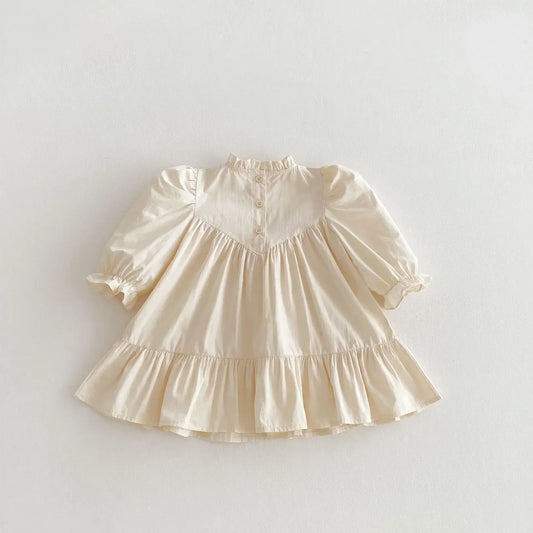 長袖ワンピース キッズワンピース 刺繍フリル長袖パフスリーブドレスワンピース【mh0008961】