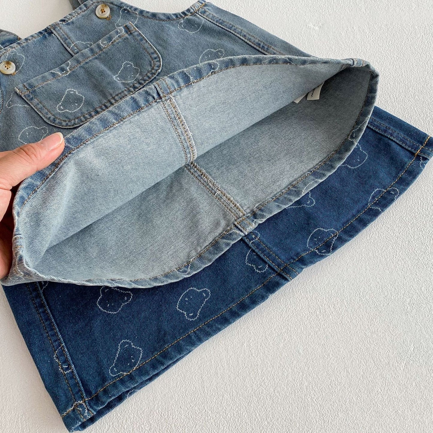 ノースリーブワンピース デニムサスペンダーワンピース ベアくまプリントジャンパースカート【mh0009232】