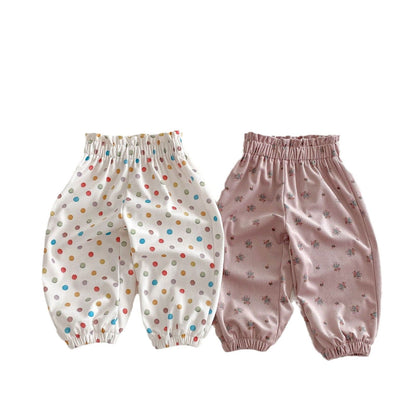 ロングパンツ・スウェットパンツ カラフルポルカドット/フラワープリントイージーハーレムパンツ【mh0009235】