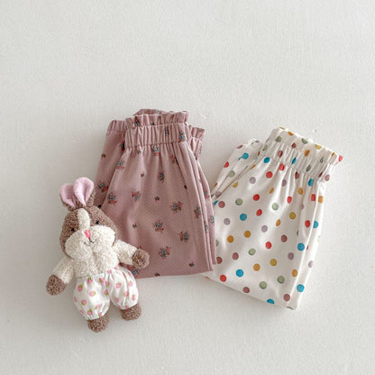 ロングパンツ・スウェットパンツ カラフルポルカドット/フラワープリントイージーハーレムパンツ【mh0009235】