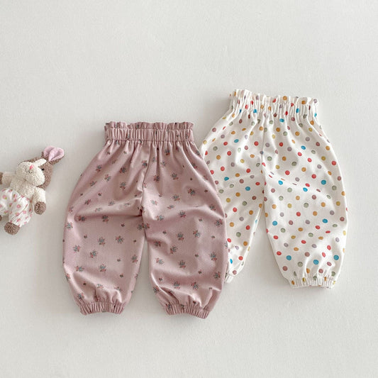 ロングパンツ・スウェットパンツ カラフルポルカドット/フラワープリントイージーハーレムパンツ【mh0009235】