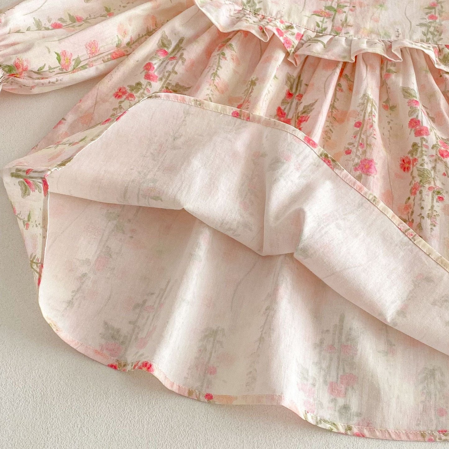 長袖ワンピース フラワープリントフリル長袖ドレスワンピース【mh0009237】