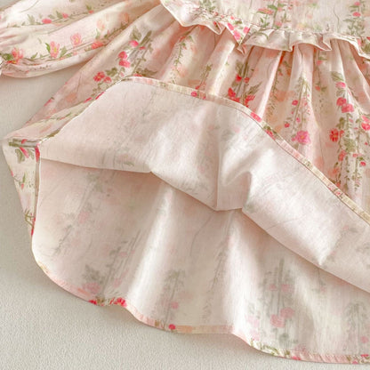 長袖ワンピース フラワープリントフリル長袖ドレスワンピース【mh0009237】