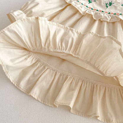 長袖ワンピース フラワー刺繍フリルビッグ襟長袖ドレスワンピース【mh0009239】