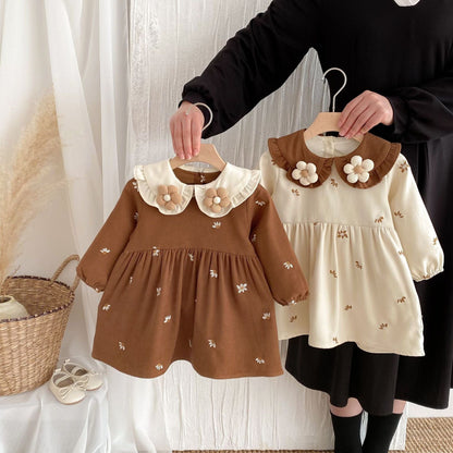 長袖ワンピース ぷっくりフラワー襟刺繍長袖ワンピース【mh0009241】