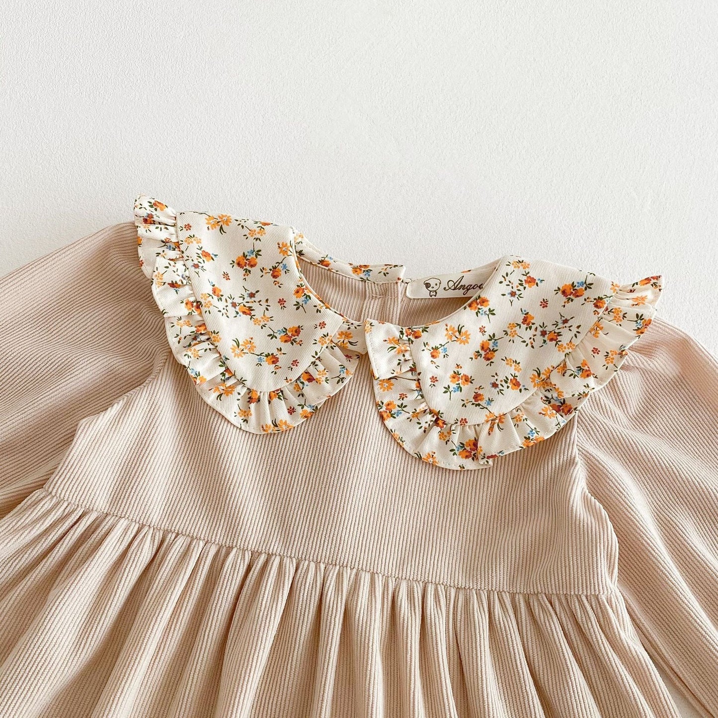 長袖ワンピース フラワーフリル丸襟長袖ワンピース【mh0009242】