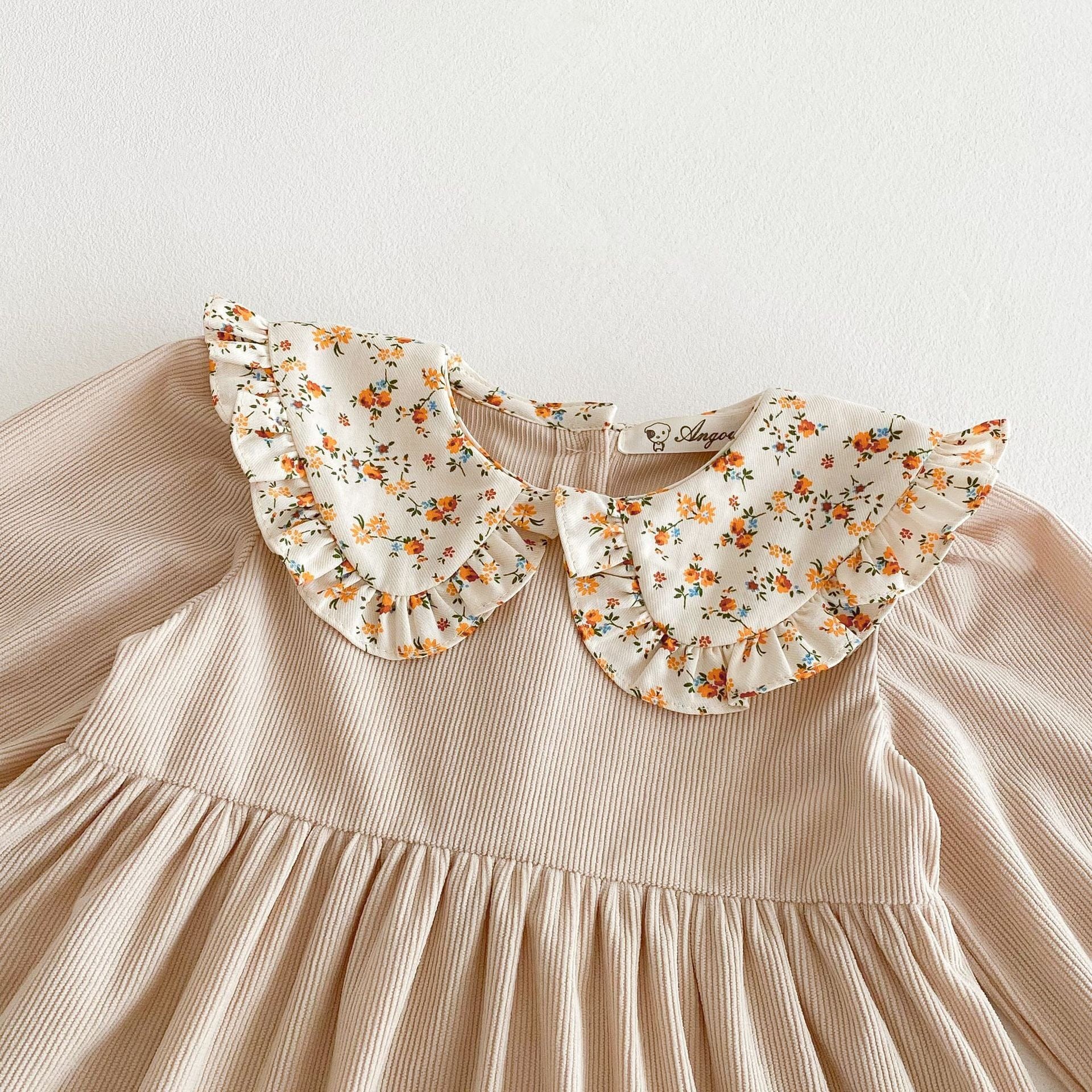 長袖ワンピース フラワーフリル丸襟長袖ワンピース【mh0009242】