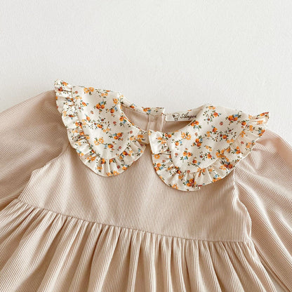 長袖ワンピース フラワーフリル丸襟長袖ワンピース【mh0009242】