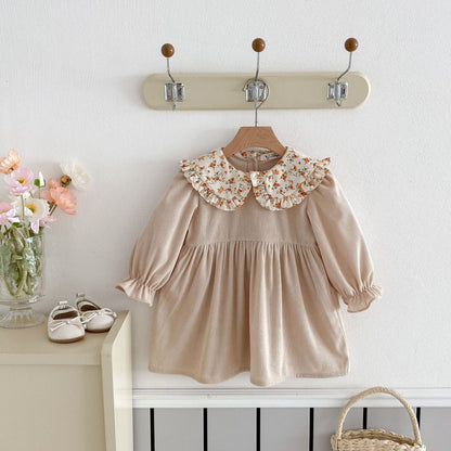 長袖ワンピース フラワーフリル丸襟長袖ワンピース【mh0009242】