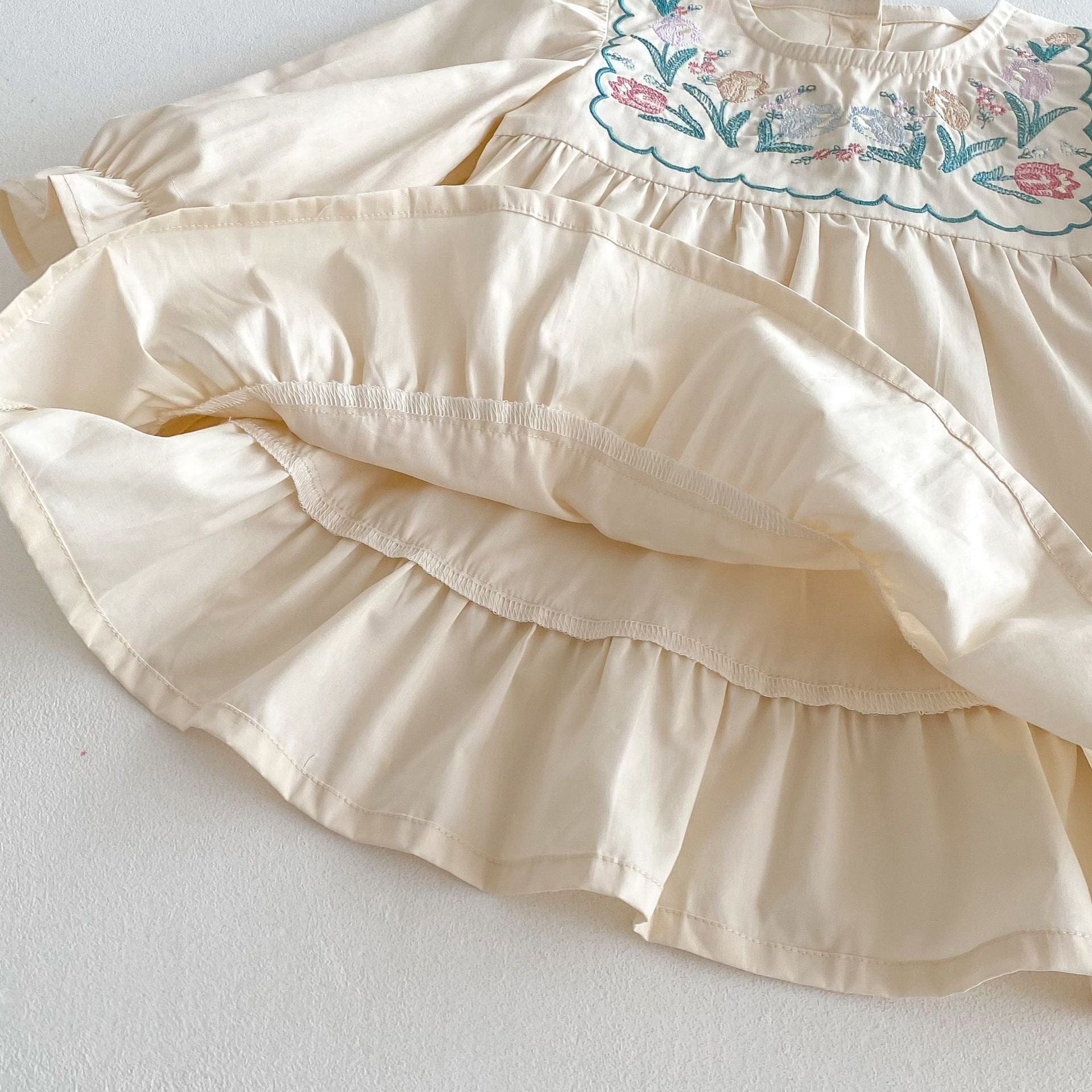 長袖ワンピース フラワー刺繍フリル長袖ドレスワンピース【mh0009245】