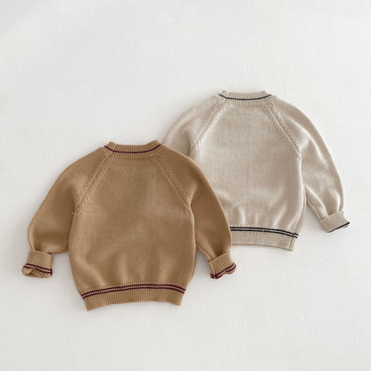 長袖セットアップ キッズセットアップ ステッチニットセータートップス/チロリアンコーデュロイオーバーオール【mh0009248】