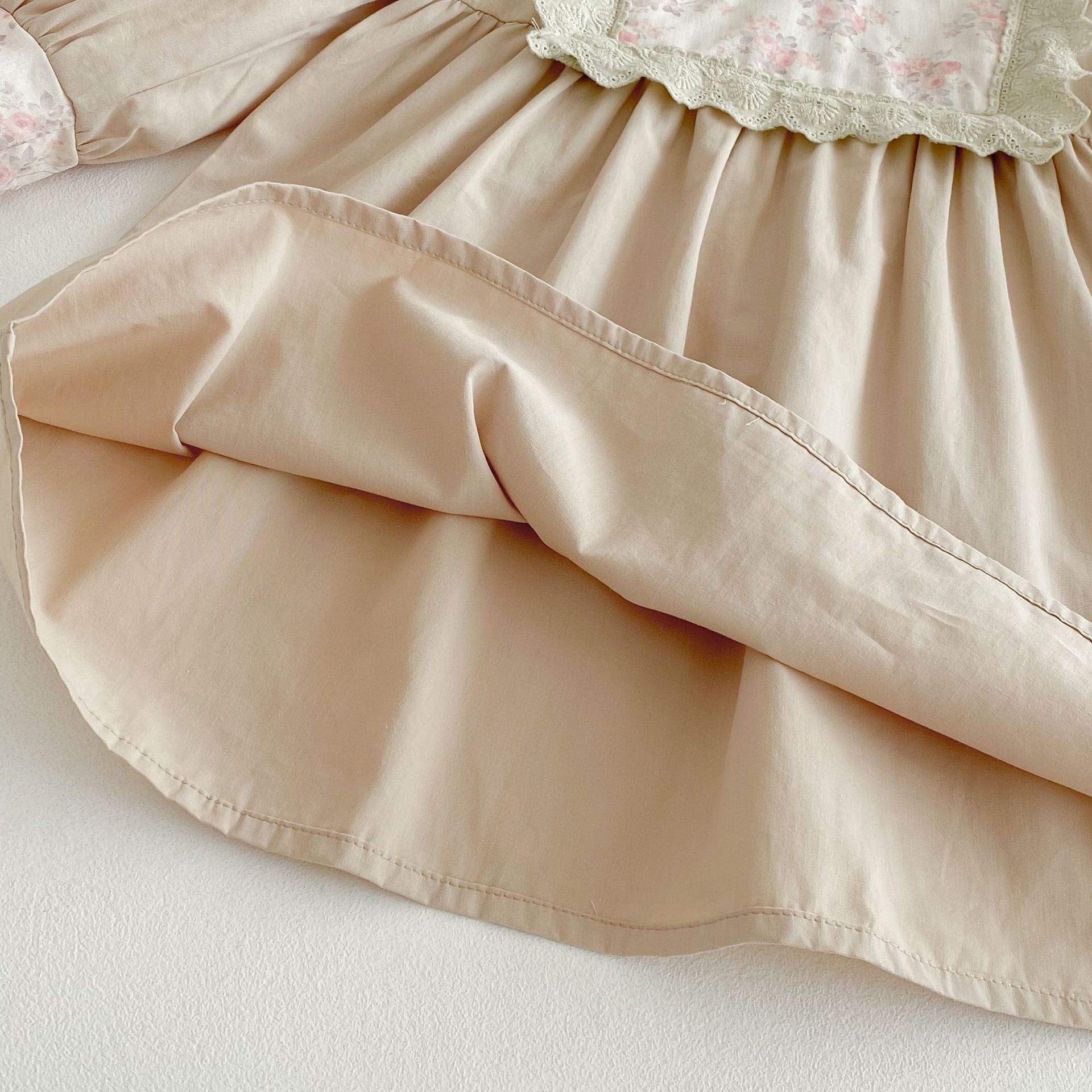 長袖ワンピース レースフリルフラワー長袖パフスリーブワンピース【mh0009249】