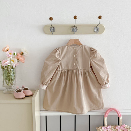 長袖ワンピース レースフリルフラワー長袖パフスリーブワンピース【mh0009249】