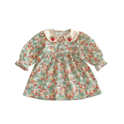 長袖ワンピース いちごストロベリープリント長袖ワンピース【mh0009254】