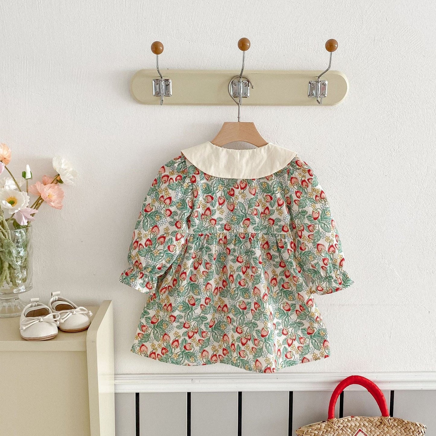 長袖ワンピース いちごストロベリープリント長袖ワンピース【mh0009254】