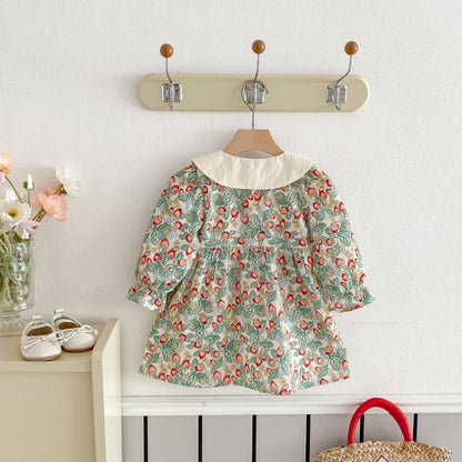 長袖ワンピース いちごストロベリープリント長袖ワンピース【mh0009254】