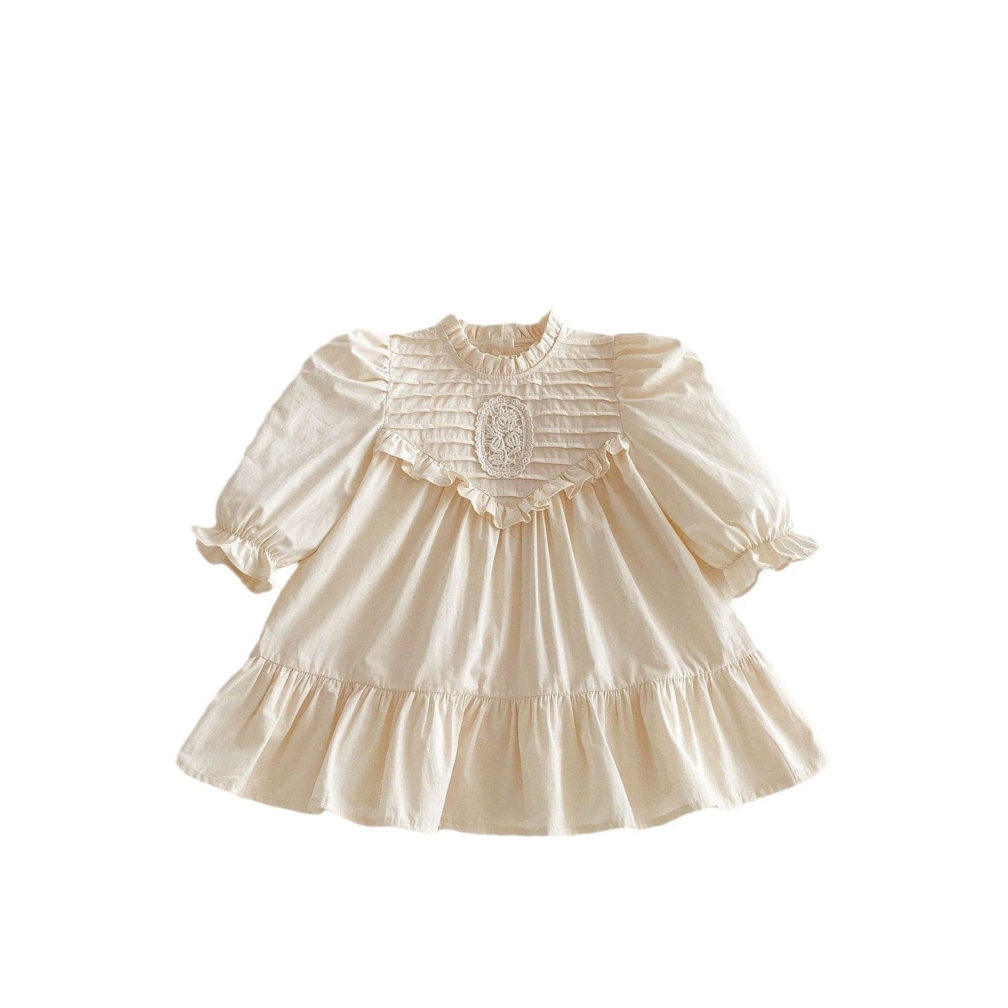 長袖ワンピース 刺繍レースフリル長袖パフスリーブプリンセスワンピース【mh0009255】