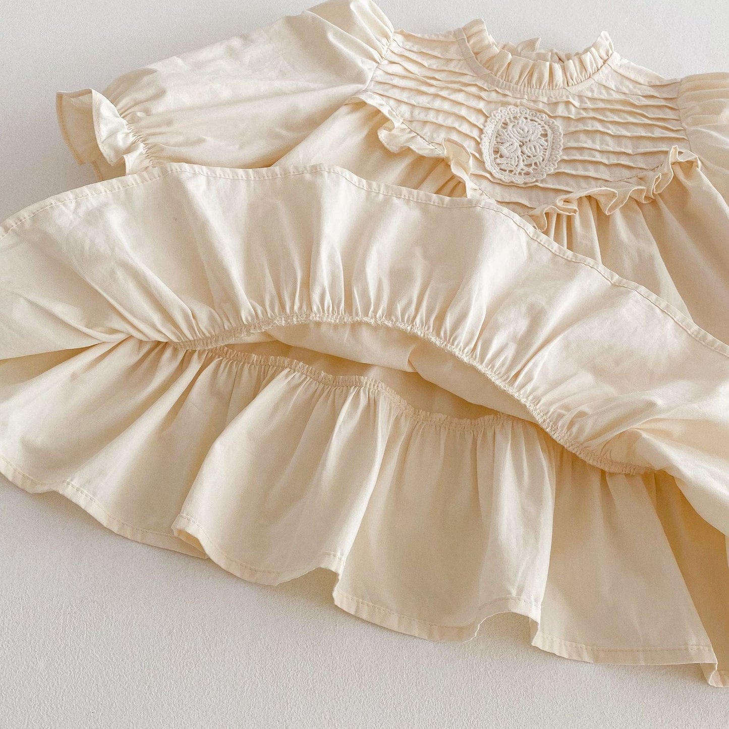 長袖ワンピース 刺繍レースフリル長袖パフスリーブプリンセスワンピース【mh0009255】