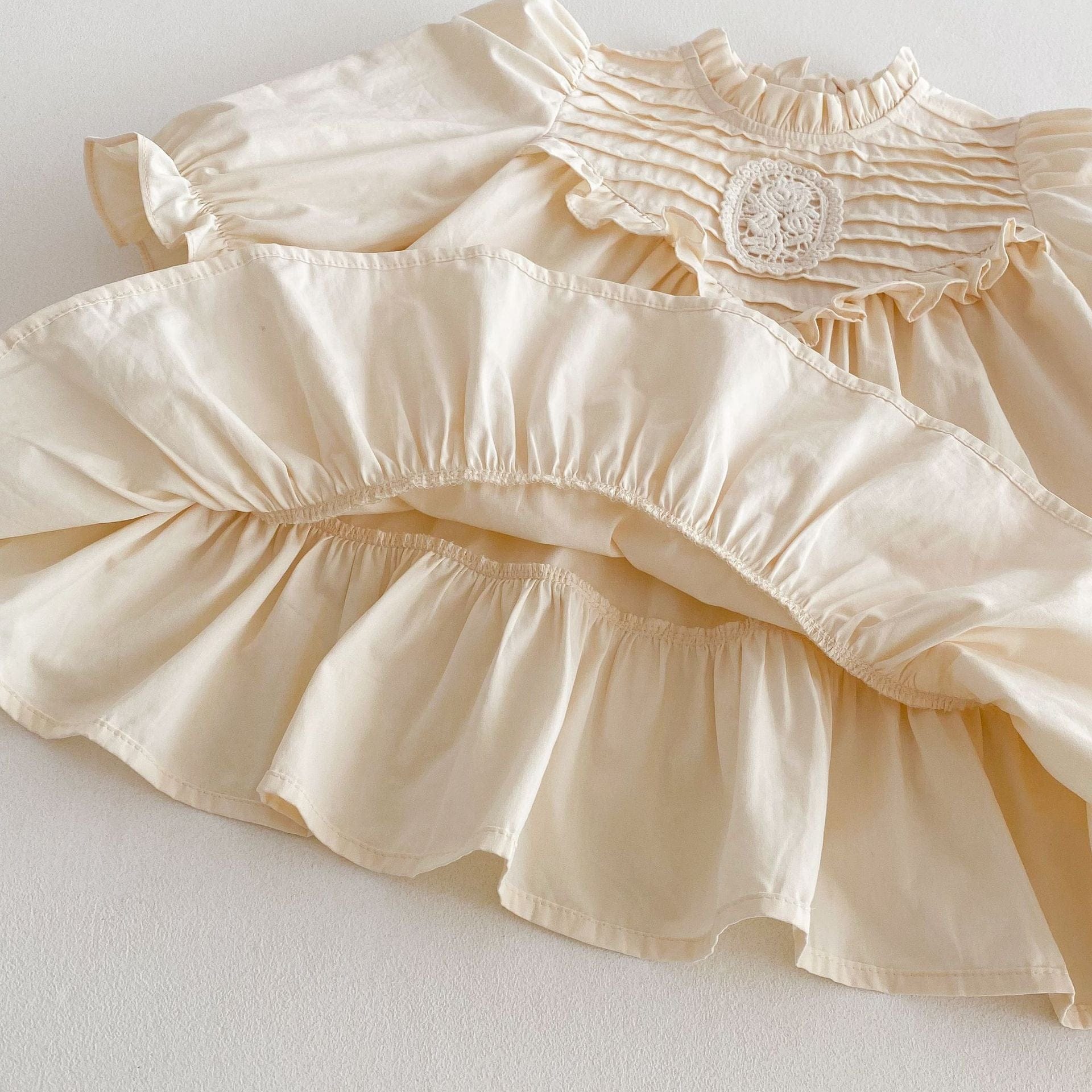 長袖ワンピース 刺繍レースフリル長袖パフスリーブプリンセスワンピース【mh0009255】