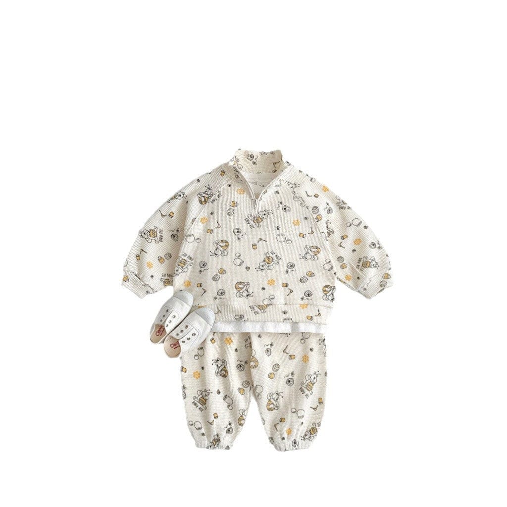 長袖セットアップ スポーツセットアップ プリント柄ハーフジップ長袖スウェットシャツ+スウェットパンツ【mh0009256】