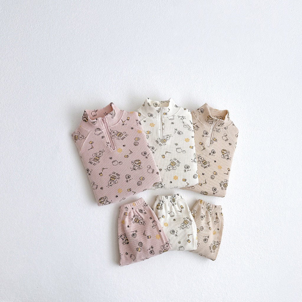 長袖セットアップ スポーツセットアップ プリント柄ハーフジップ長袖スウェットシャツ+スウェットパンツ【mh0009256】