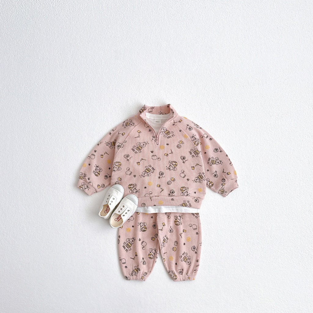 長袖セットアップ スポーツセットアップ プリント柄ハーフジップ長袖スウェットシャツ+スウェットパンツ【mh0009256】